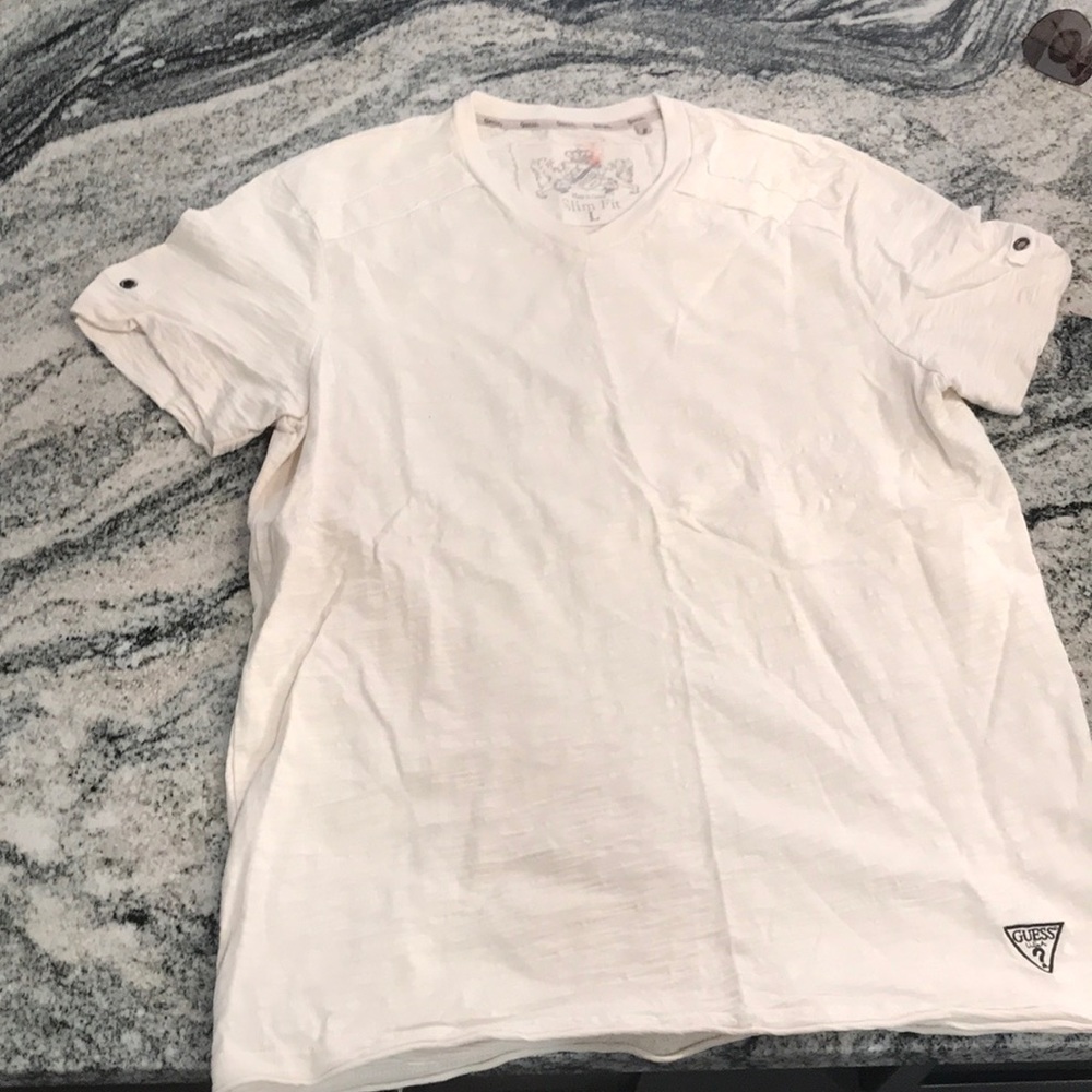 Mens GUESS white V-neck
